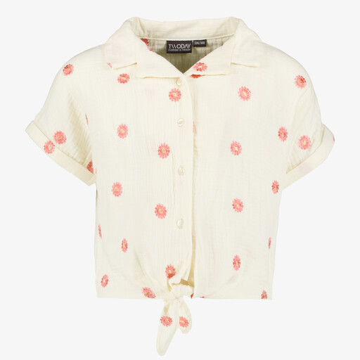 Meisjes blouse met knoop en bloemenprint