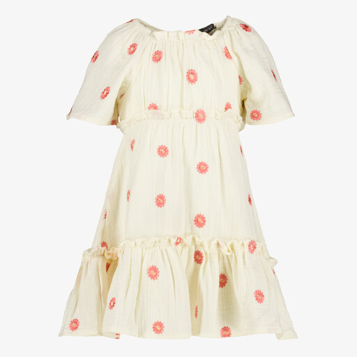 Meisjes jurk met bloemenprint beige