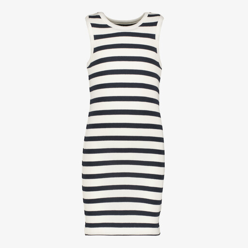 Gestreept meisjes jurk wit donkerblauw
