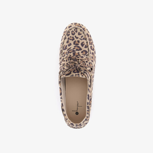 Suède dames mocassins panterprint bruin