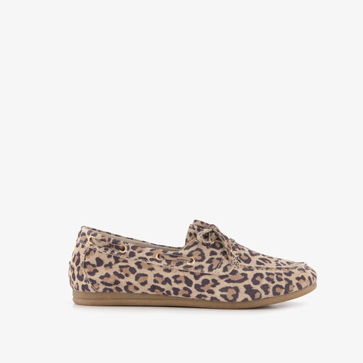 Suède dames mocassins panterprint bruin