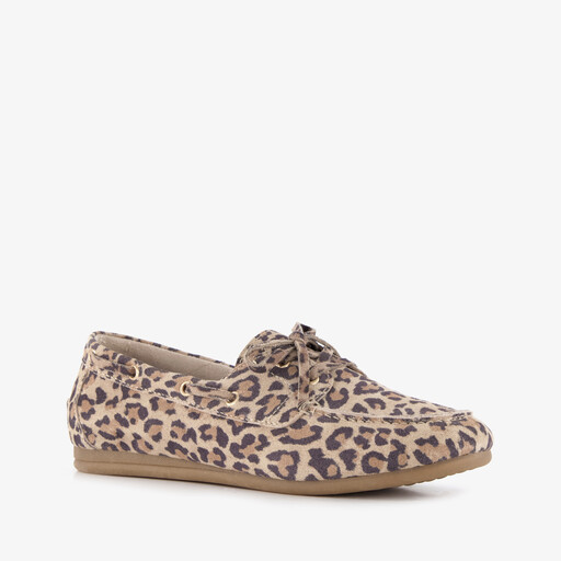 Suède dames mocassins panterprint bruin