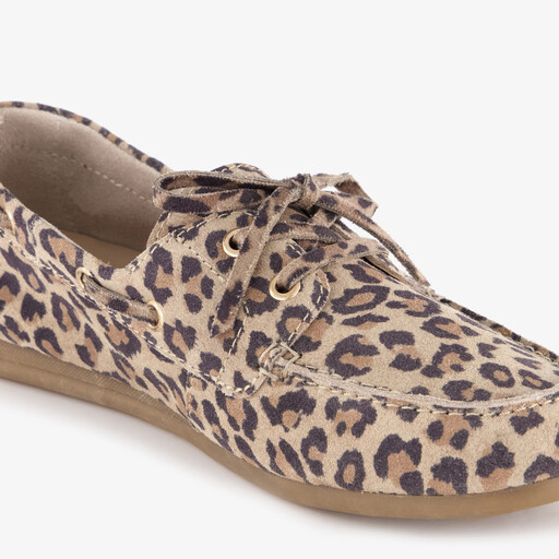 Suède dames mocassins panterprint bruin