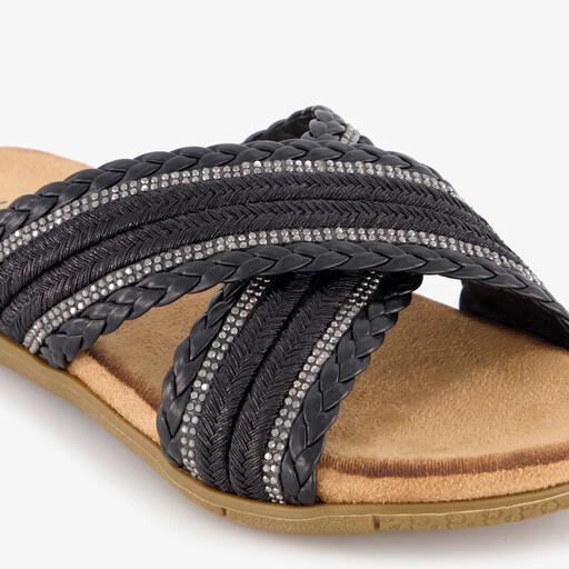 Dames slippers met strass steentjes zwart