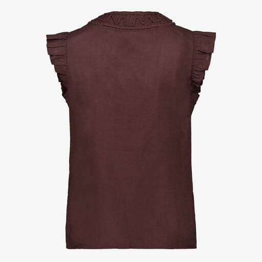 Mouwloze dames blouse met borduursels bruin