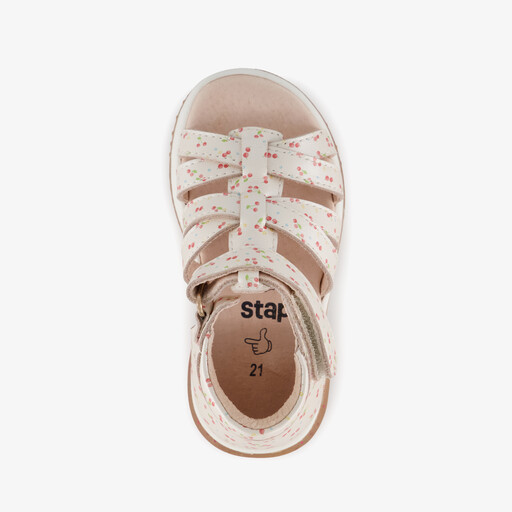 Leren meisjes sandalen met kersen beige roze