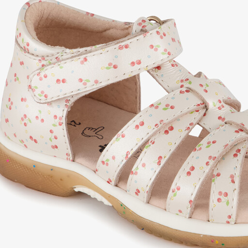 Leren meisjes sandalen met kersen beige roze
