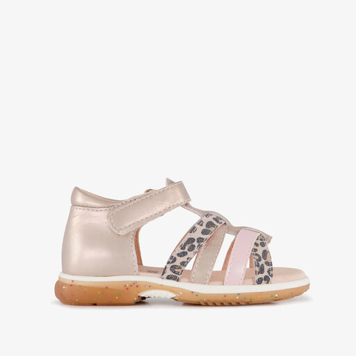 Leren meisjes sandalen panterprint roze