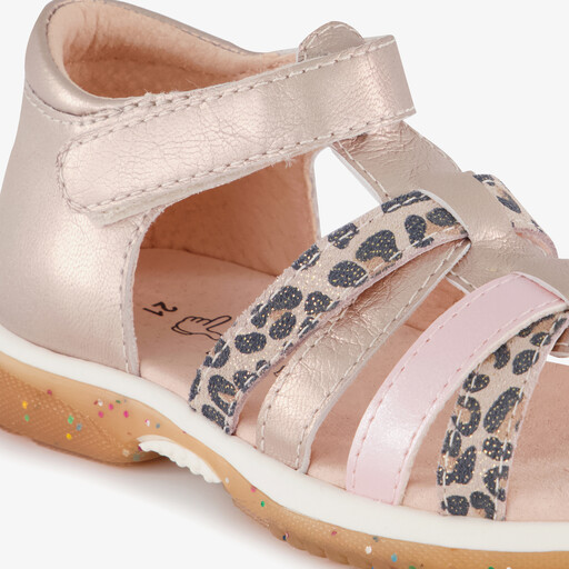 Leren meisjes sandalen panterprint roze