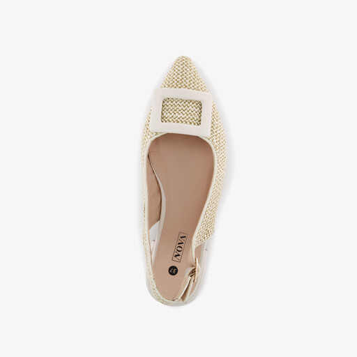 Dames raffia slingbacks beige