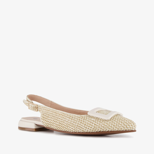 Dames raffia slingbacks beige