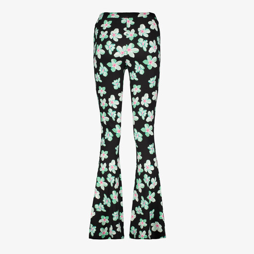 Flared dames broek met bloemenprint groen wit