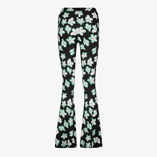Flared dames broek met bloemenprint groen wit