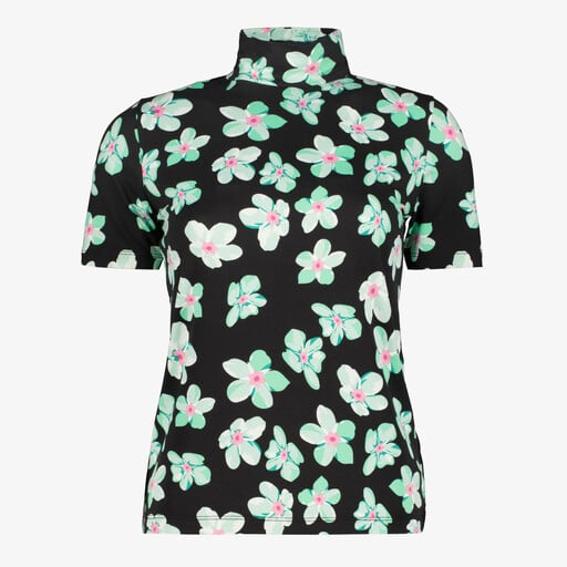 Dames top met bloemenprint zwart groen