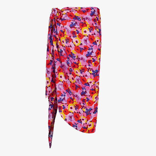 Dames strandrok met bloemenprint roze