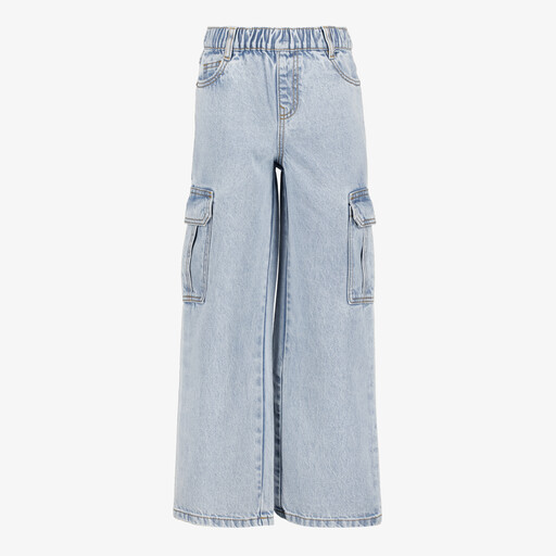Wide leg meisjes cargo jeans lichtblauw