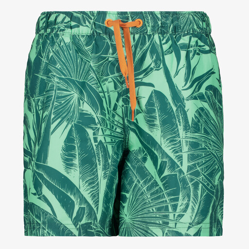 Jongens zwembroek met bladprint groen