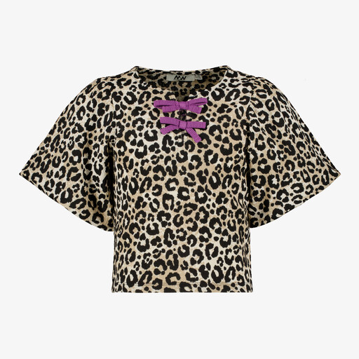 Meisjes top met strikjes en luipaardprint