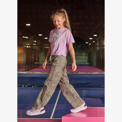 Meisjes wide leg jeans met luipaardprint bruin