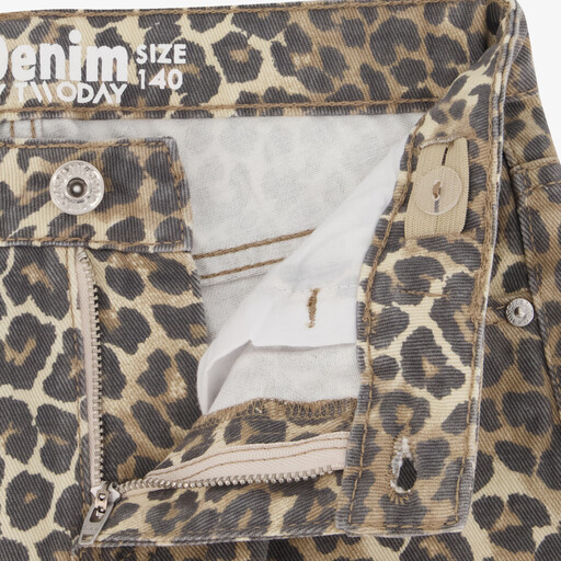 Meisjes wide leg jeans met luipaardprint bruin