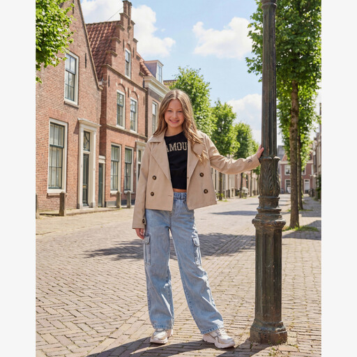 Wide leg meisjes cargo jeans lichtblauw