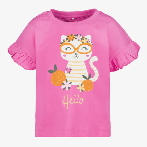 Name It meisjes T-shirt met kat roze