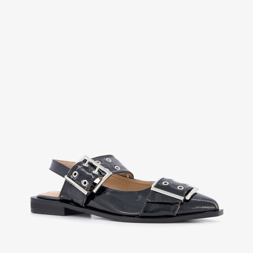 Dames slingbacks met gespen lak zwart