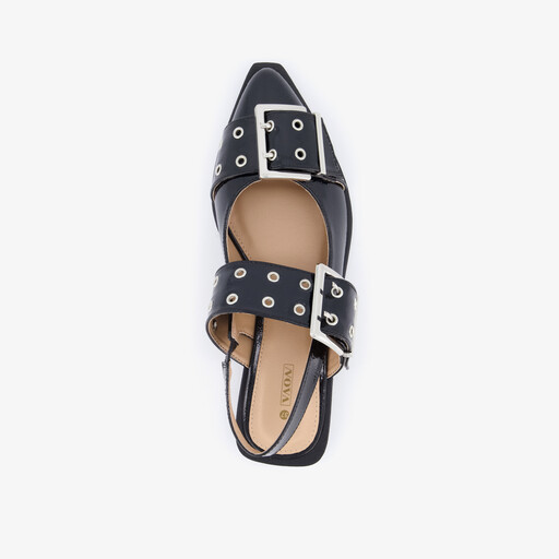 Dames slingbacks met gespen lak zwart