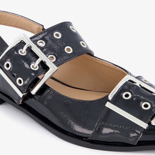 Dames slingbacks met gespen lak zwart