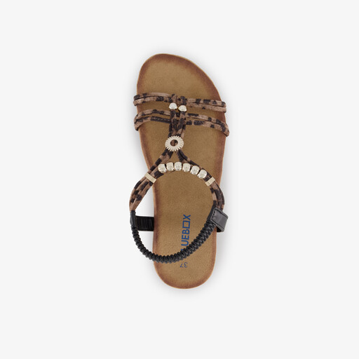 Dames sandalen panterprint zwart bruin