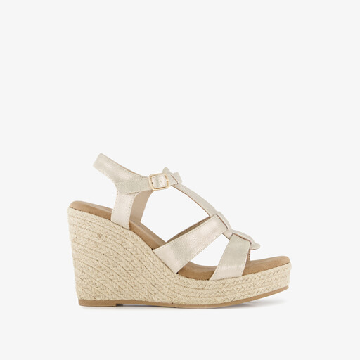 Dames espadrilles met jute en sleehak goud