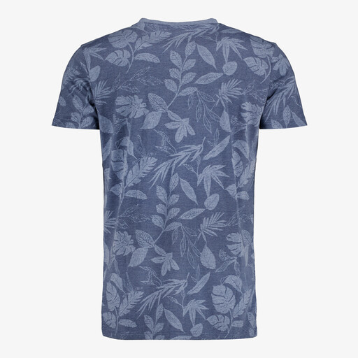 Heren T-shirt met bladerenprint blauw