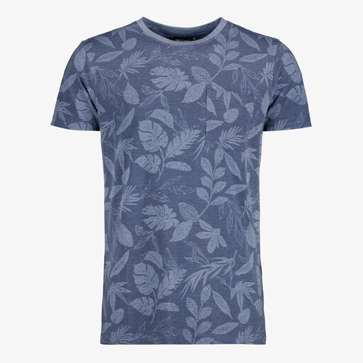 Heren T-shirt met bladerenprint blauw