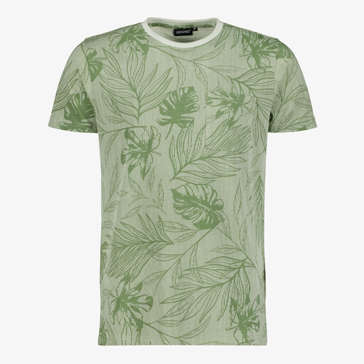 Heren T-shirt met bladerenprint groen