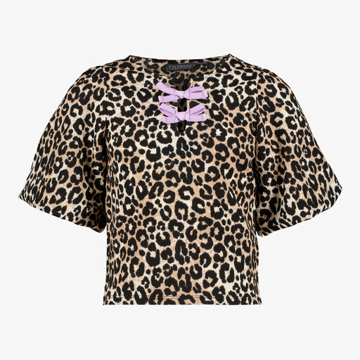 Meisjes top met panterprint en strikjes