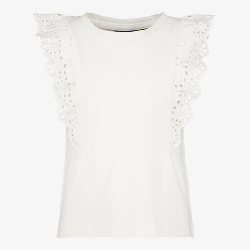 Meisjes top met broderie details wit