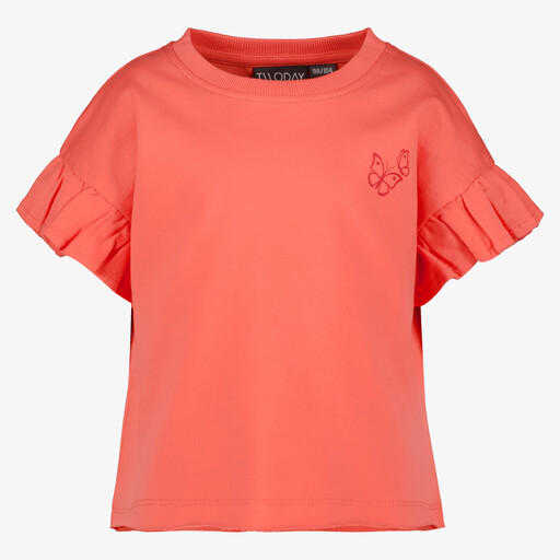 Meisjes T-shirt met ruffles koraalroze