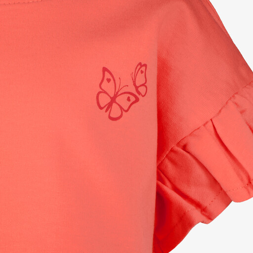 Meisjes T-shirt met ruffles koraalroze