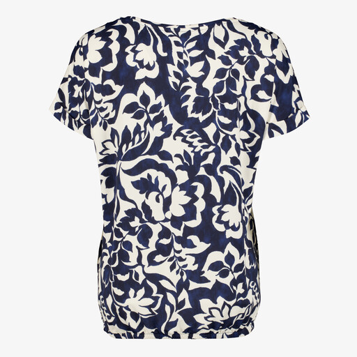 Dames top met bloemenprint blauw wit