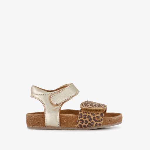 Leren meisjes sandalen met panterprint goud