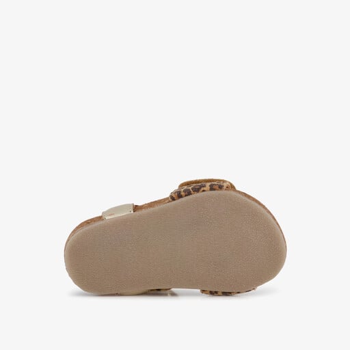 Leren meisjes sandalen met panterprint goud