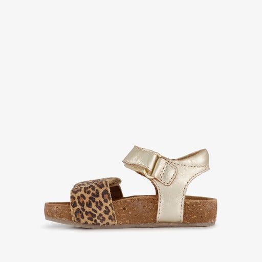 Leren meisjes sandalen met panterprint goud
