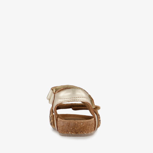 Leren meisjes sandalen met panterprint goud