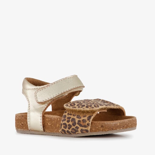 Leren meisjes sandalen met panterprint goud