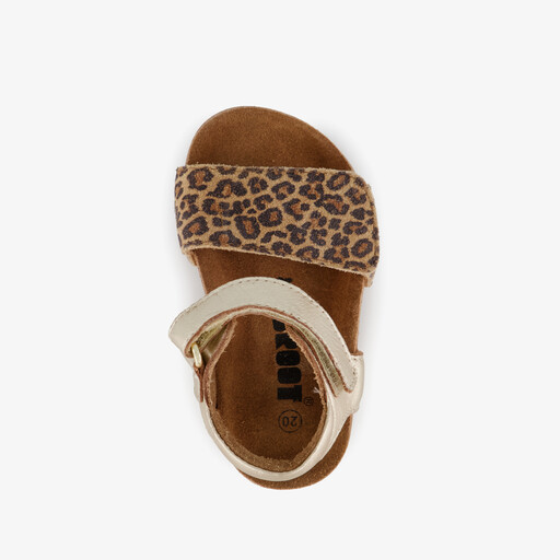 Leren meisjes sandalen met panterprint goud