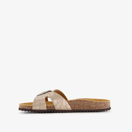 Dames bio slippers met panterprint beige
