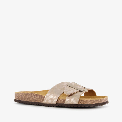Dames bio slippers met panterprint beige