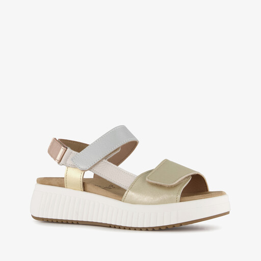 Leren dames sandalen met plateauzool goud