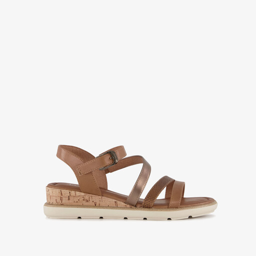 Dames sandalen met sleehak cognac