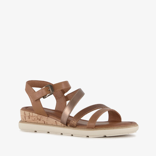 Dames sandalen met sleehak cognac